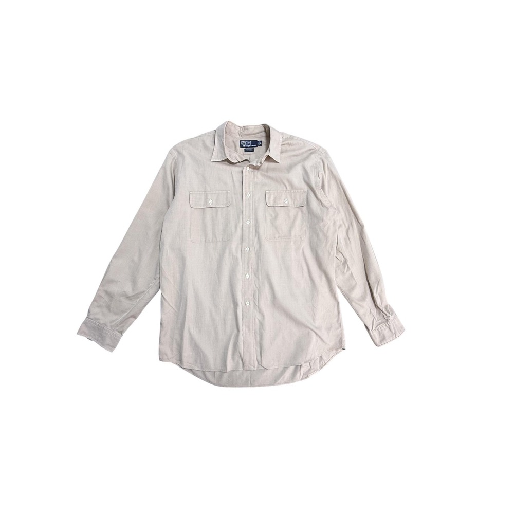 Vintage Polo By Ralph Lauren Shirt Mens Large Beige Whitfield Twill Button Front